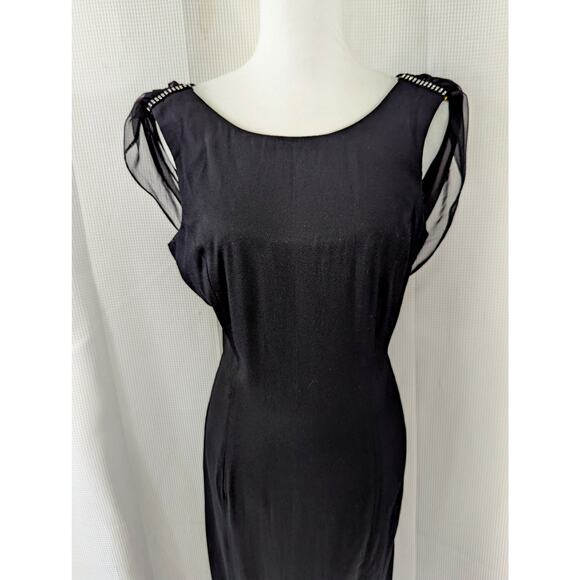 SCARLETT NITE! ELEGANT BLACK RAYON FULL LENGTH, CHIFFON BODICE DRESS! SZ 11/12 - Picture 3 of 10